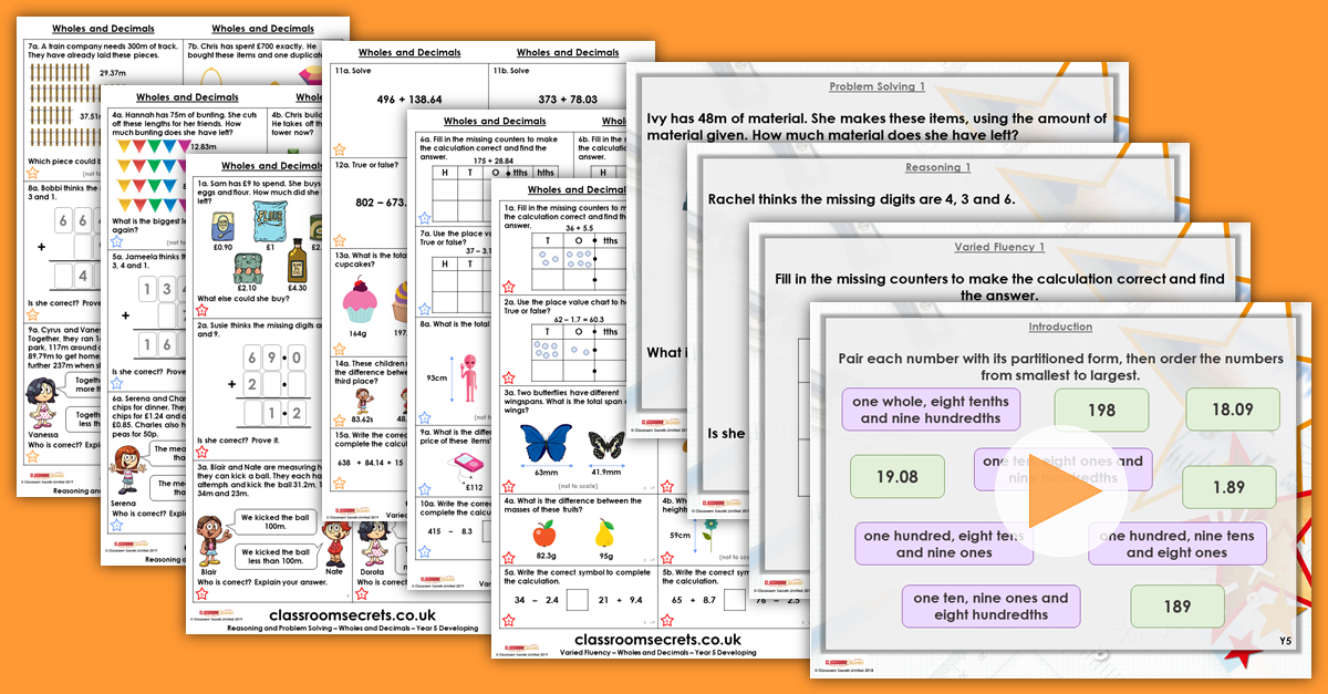 Mixed Age Year 4 and 5 Money, Decimals and Percentages Step 9 Resources