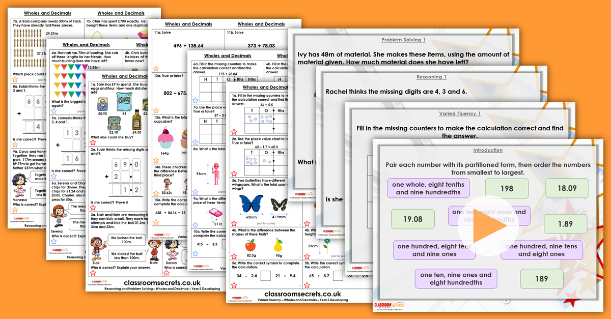 Adding and Subtracting Wholes and Decimals Year 5 Resources