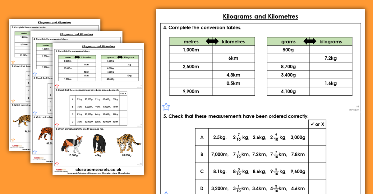 Free Kilograms and Kilometres Homework