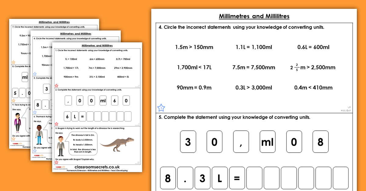 Millimetres and Millilitres Homework