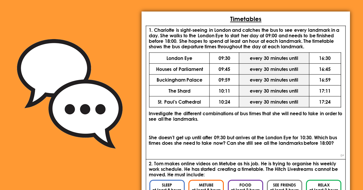Timetables Year 5 Resources