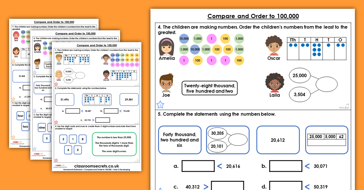 Compare and Order to 100,000 Homework