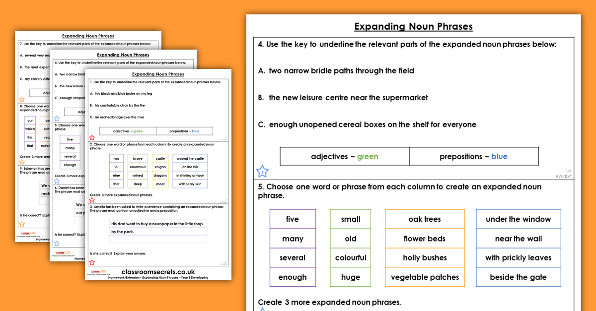 Year 5 Expanding Noun Phrases Homework