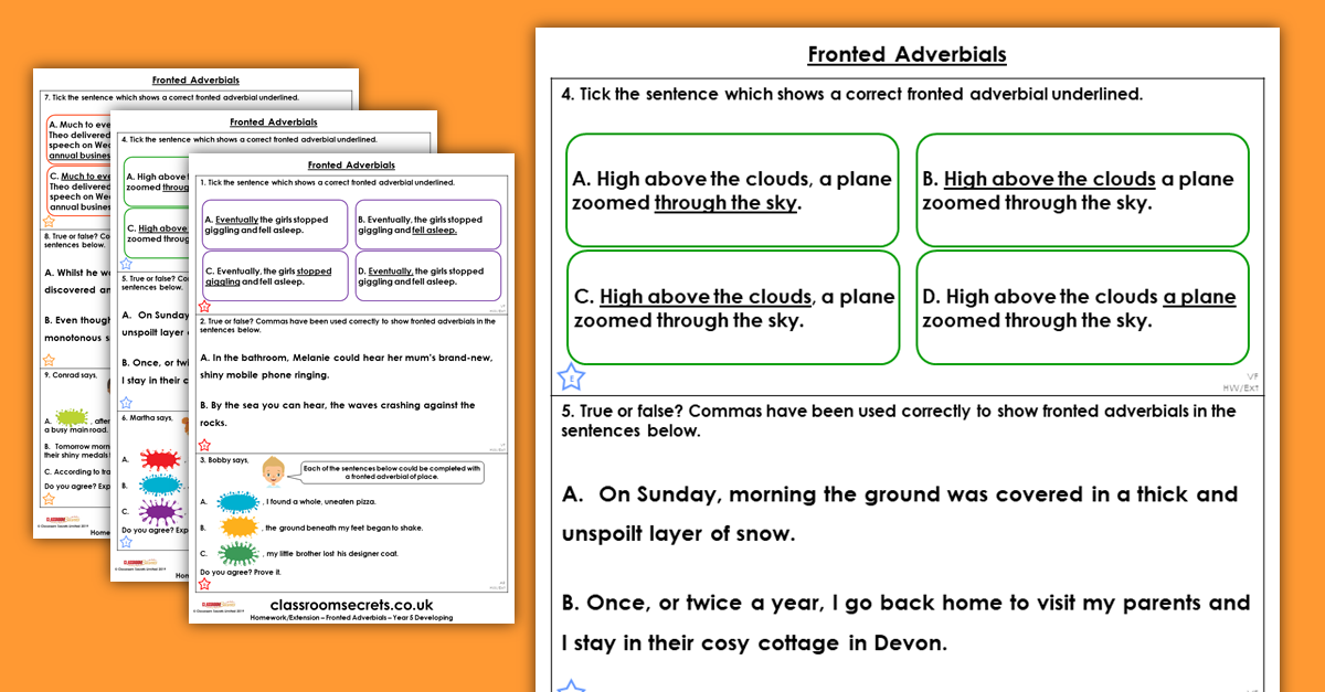 Year 5 Fronted Adverbials Homework