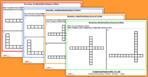 KS1 Reasoning Finding Missing Shapes in Patterns Test Practice Worksheets