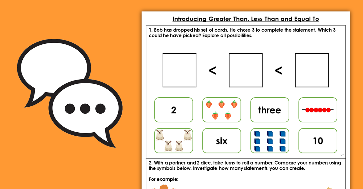 Year 1 Introducing Greater Than, Less Than and Equal To Discussion Problems