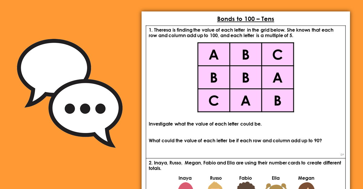 Year 2 Bonds to 100 – Tens Discussion Problems