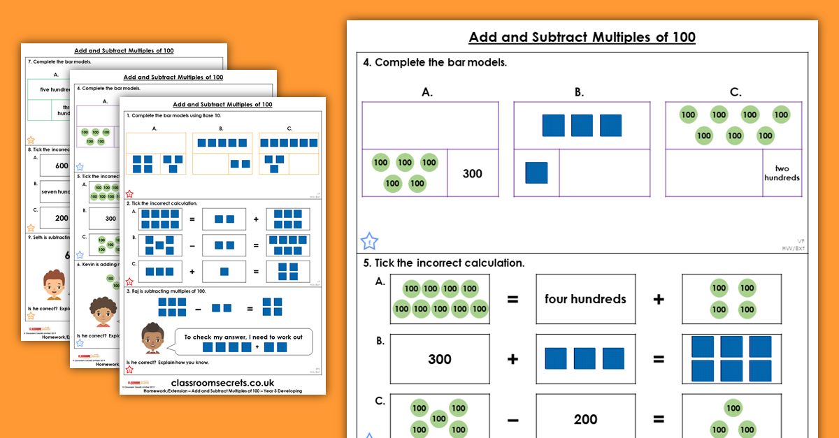 Free Add and Subtract Multiples of 100 Homework