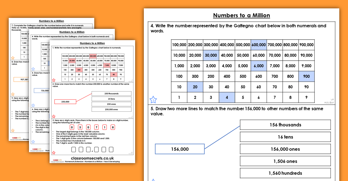 Numbers To A Million Homework Extension Year 5 Place Value Classroom Secrets
