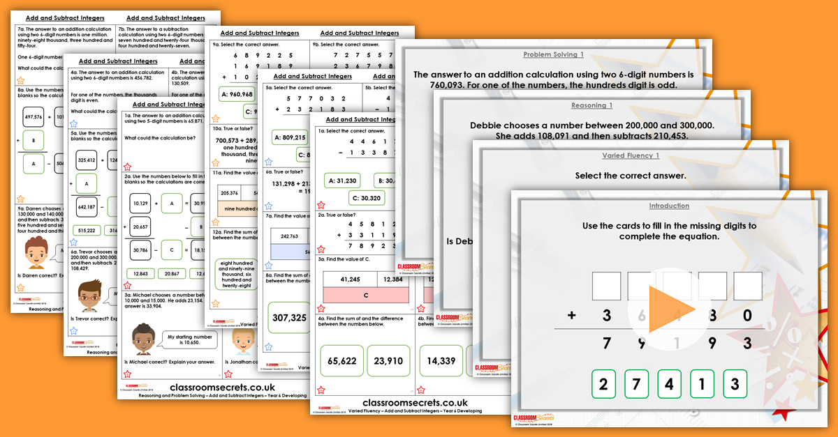 Add and Subtract Integers Year 6 Resources