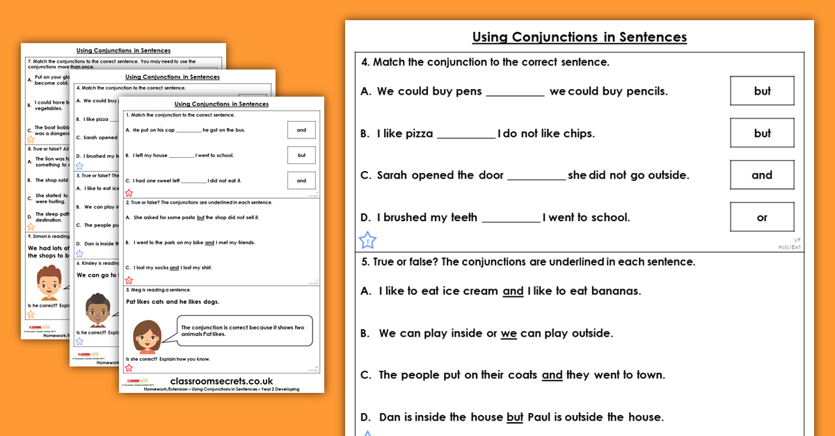 Year 2 Using Conjunctions in Sentences Homework