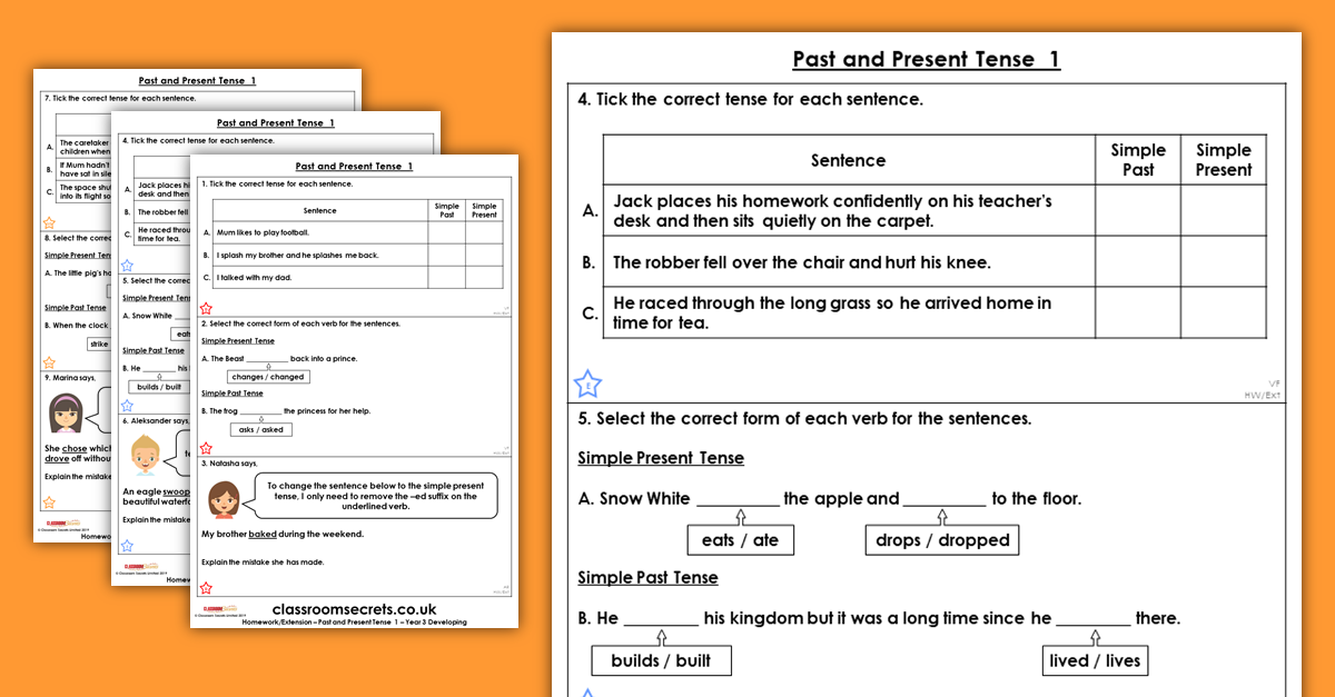 Year 3 Past And Present Tense 1 Homework Extension Ready To Write Classroom Secrets