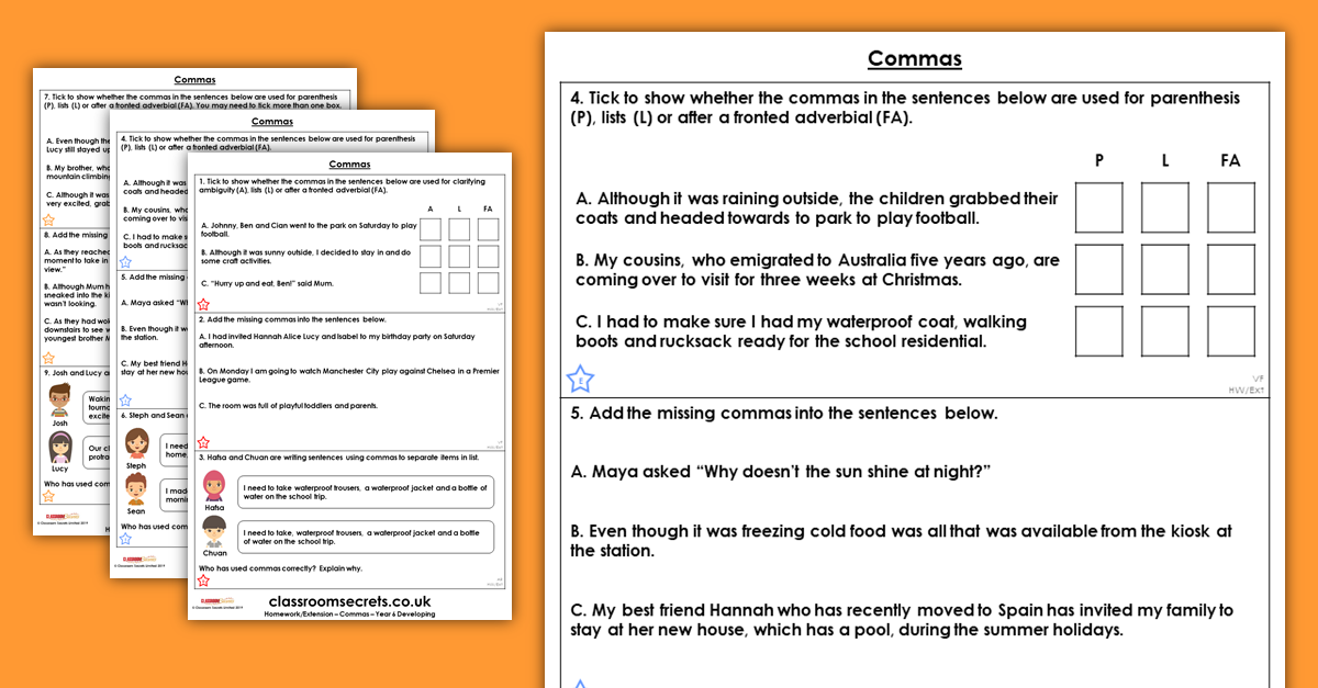 Year 6 Commas Homework