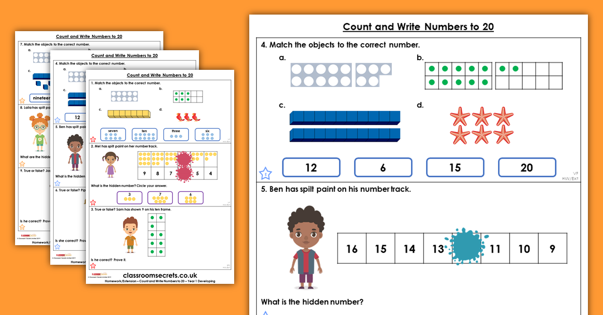 Free Count and Write Numbers to 20 Homework