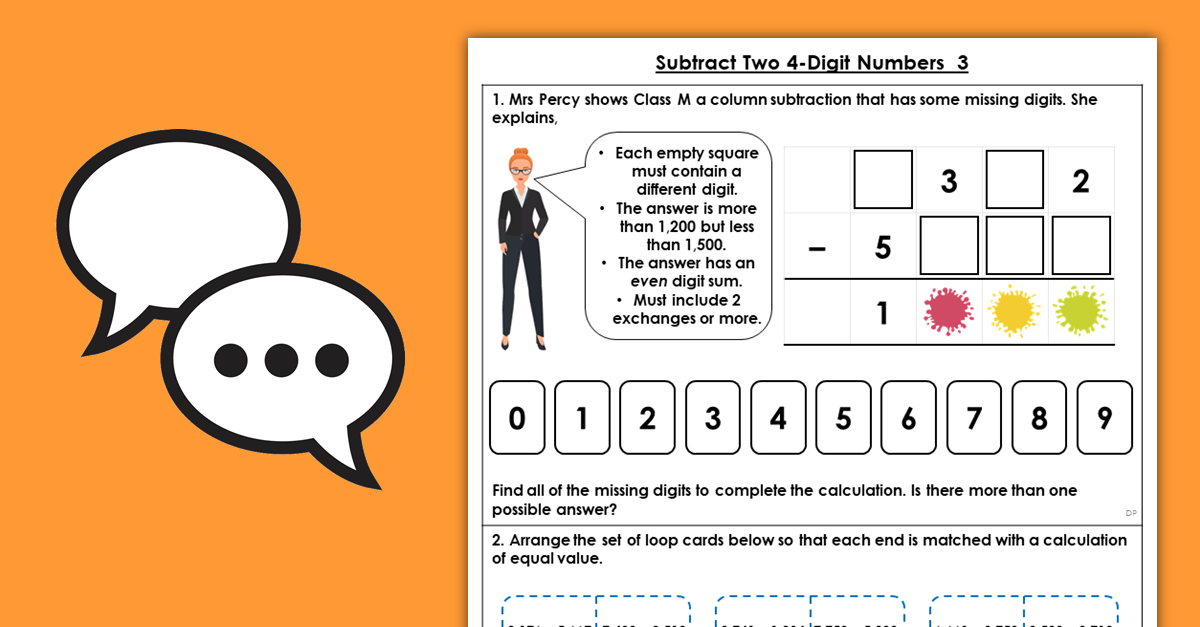 Year 4 Subtract two 4-Digit Numbers 3 Discussion Problems
