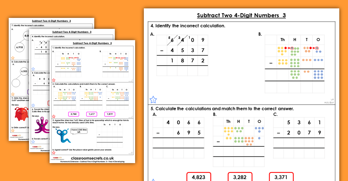 Subtract two 4-Digit Numbers 3 Homework