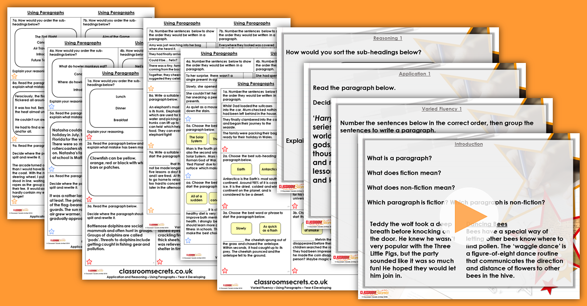 Using Paragraphs Year 4 Resources