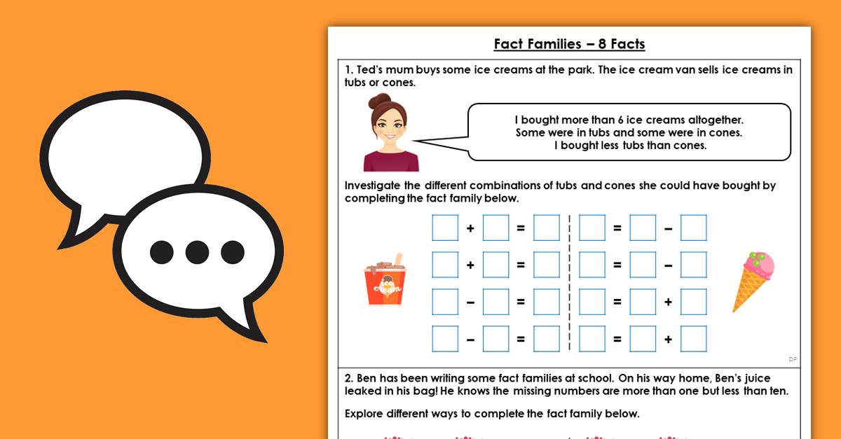 Year 1 Fact Families 8 Facts Discussion Problems