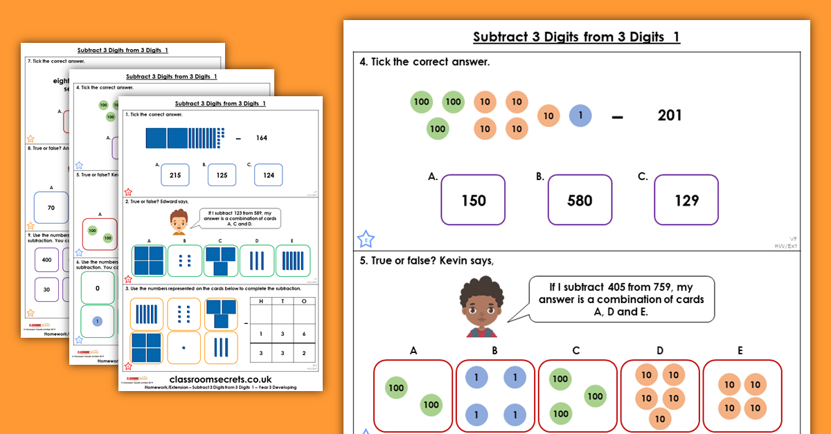 Subtract 3-Digits from 3-Digits 1 Homework