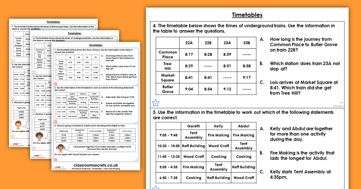 year 5 timetables homework