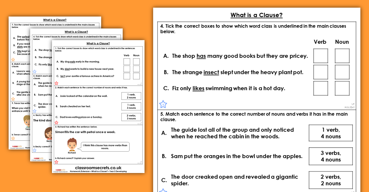 Free Year 3 What is a Clause? Homework