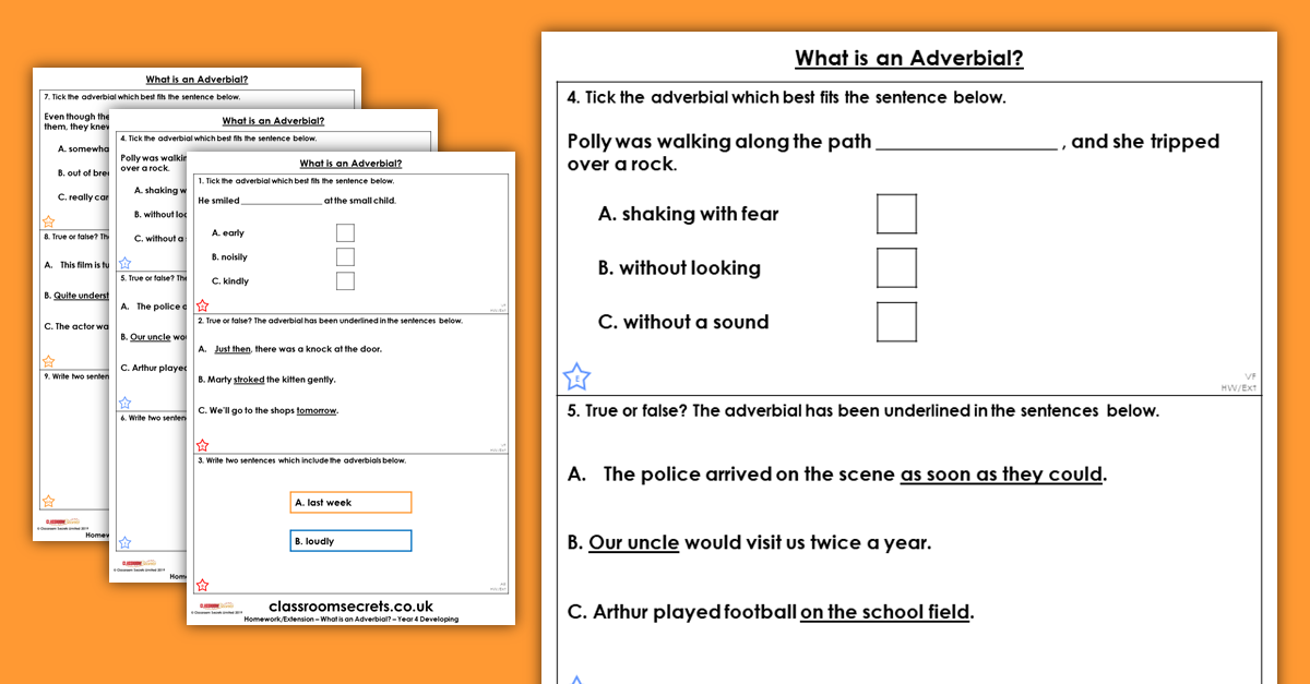 Free Year 4 What is an Adverbial? Homework