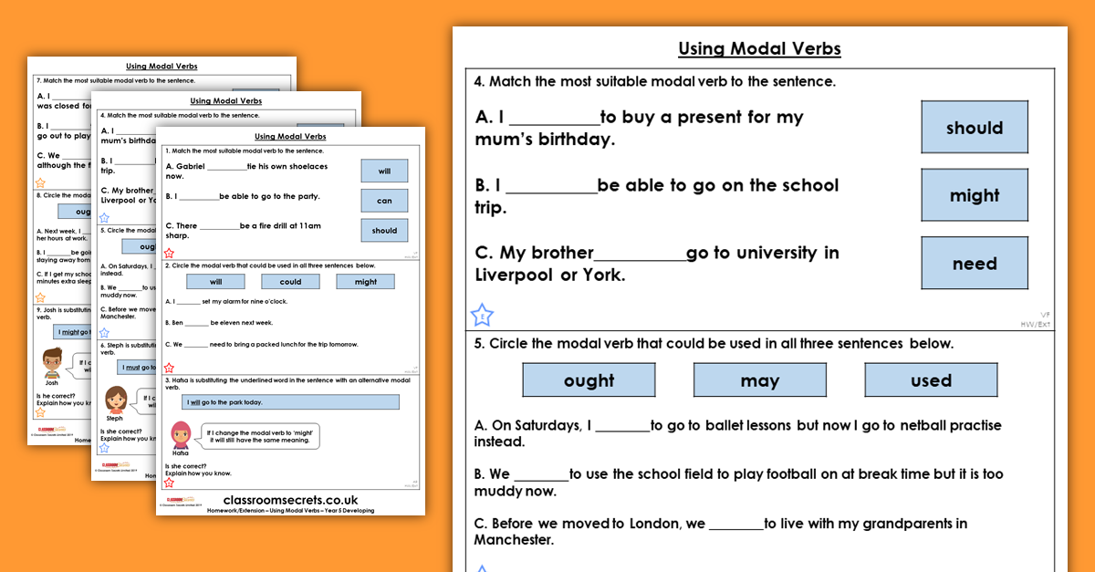 Year 5 Using Modal Verbs Homework