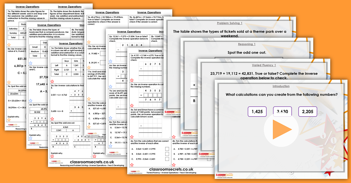 inverse operations year 5 addition and subtraction resource pack classroom secrets