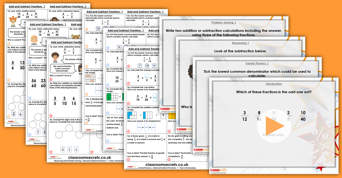 Add and Subtract Fractions 1 Year 6 Resources