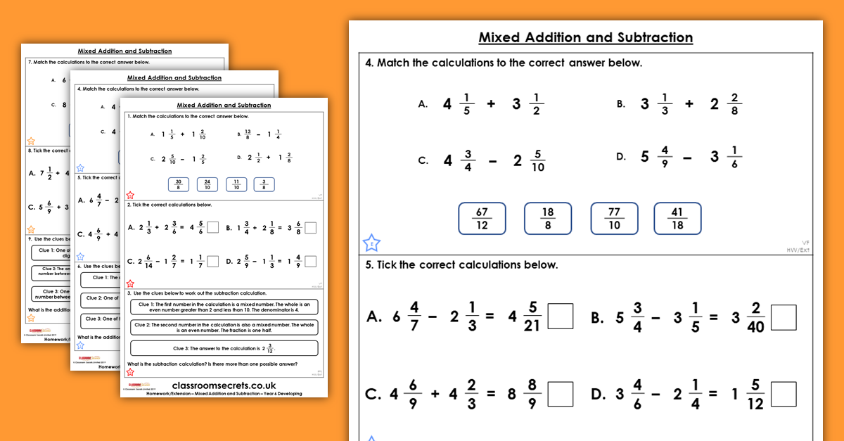 Mixed Addition and Subtraction Homework