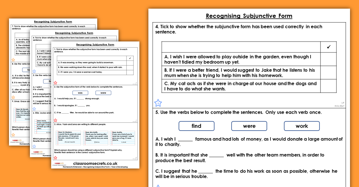 Year 6 Recognising Subjunctive Form Homework