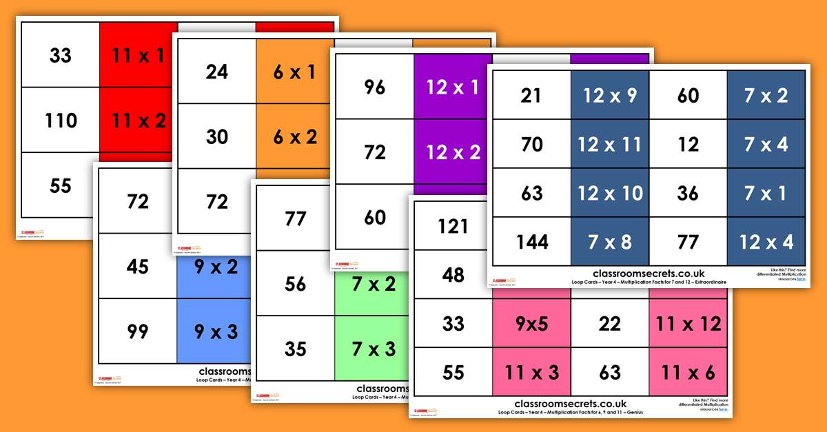 Year 4 Multiplication Facts Game Cards