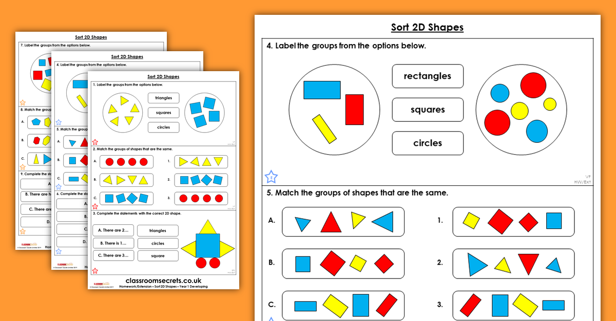 Sort 2d Shapes Homework Extension Year 1 Shapes Classroom Secrets