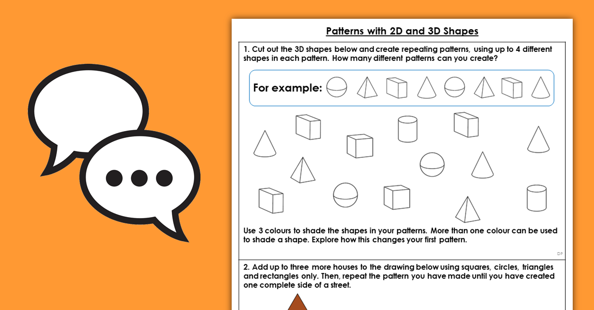 Year 1 Patterns with 2D and 3D Shapes Discussion Problems