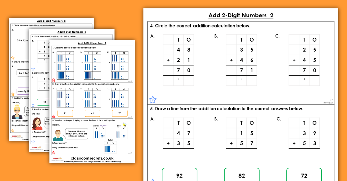 Add 2-Digit Numbers 2 Homework