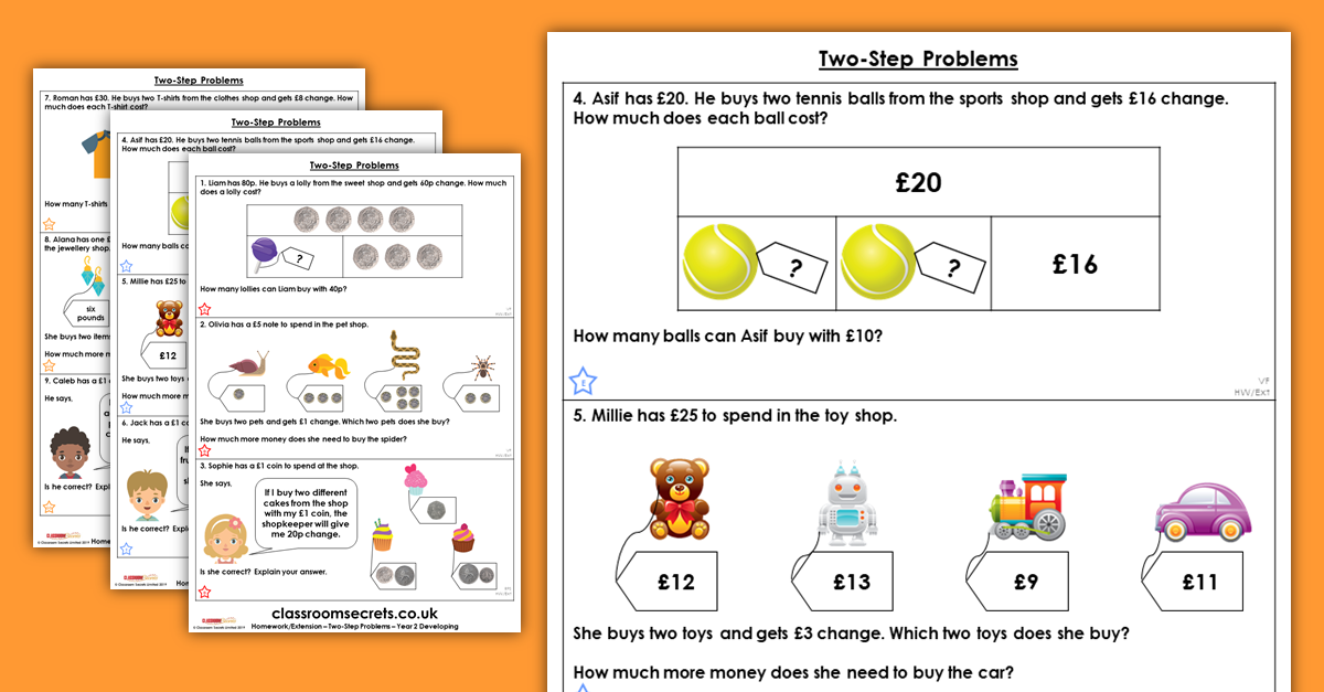 Two Step Problems Homework Extension Year 2 Money | Classroom Secrets