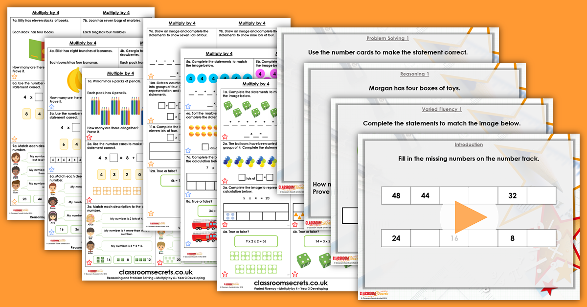Multiply by 4 Year 3 Multiplication and Division Resource Pack