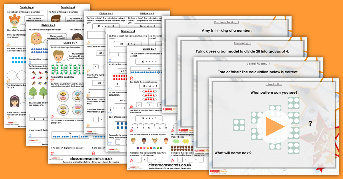 Divide by 4 Year 3 Multiplication and Division Resource Pack