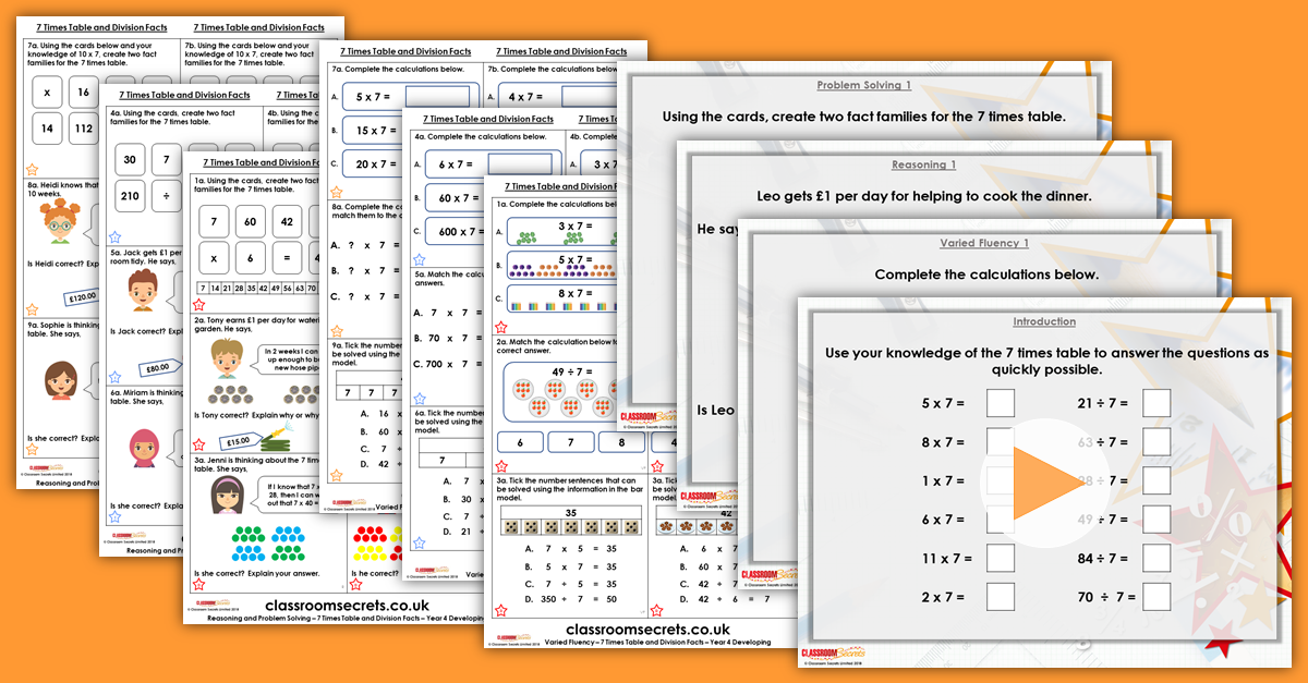 7 Times Table and Division Facts Year 4 Resource Pack