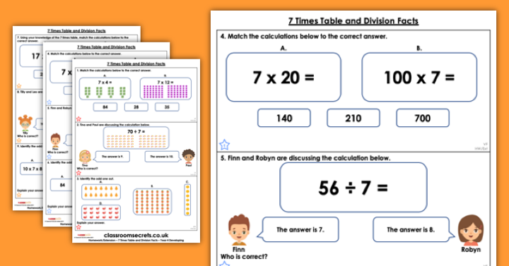 7 Times Table and Division Homework Homework