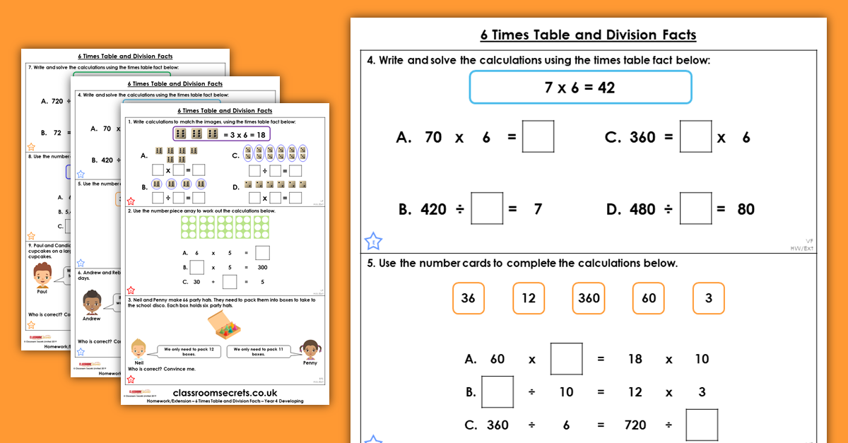 Multiply and Divide by 6 Homework Homework
