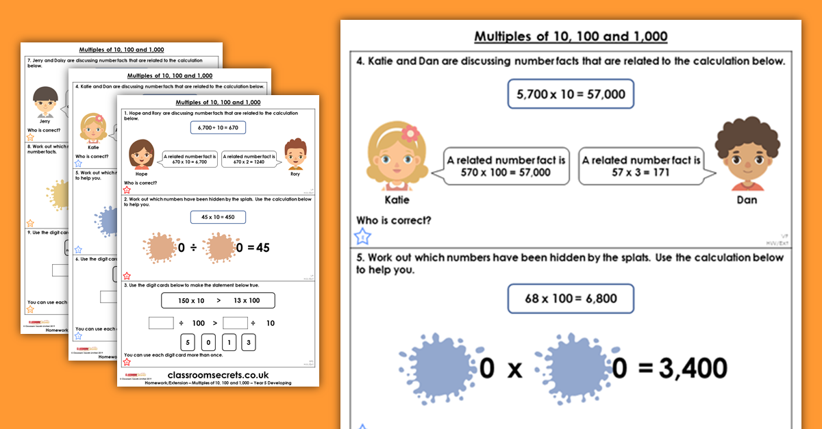 Multiples of 10, 100 and 1,000 Homework