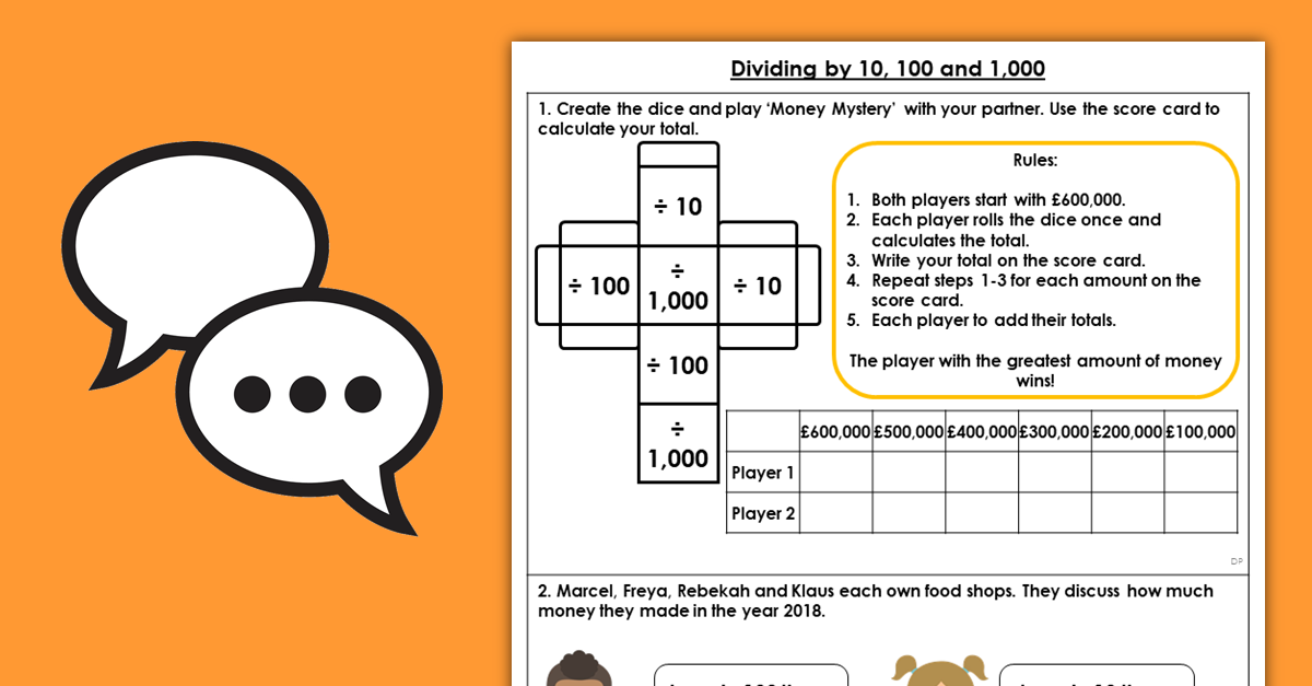 Year 5 Dividing by 10, 100 and 1,000 Discussion Problems