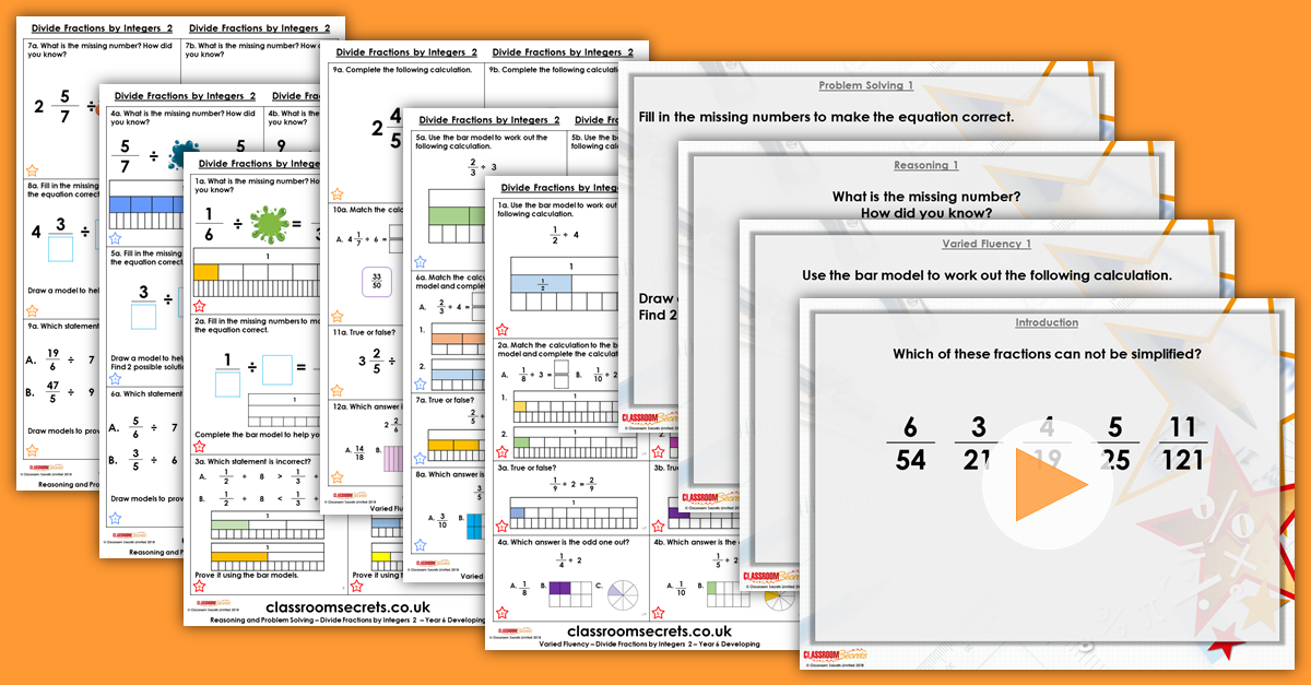 Divide Fractions by Integers 2 Year 6 Fractions Resource Pack
