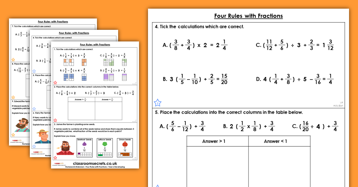 Four Rules with Fractions Homework