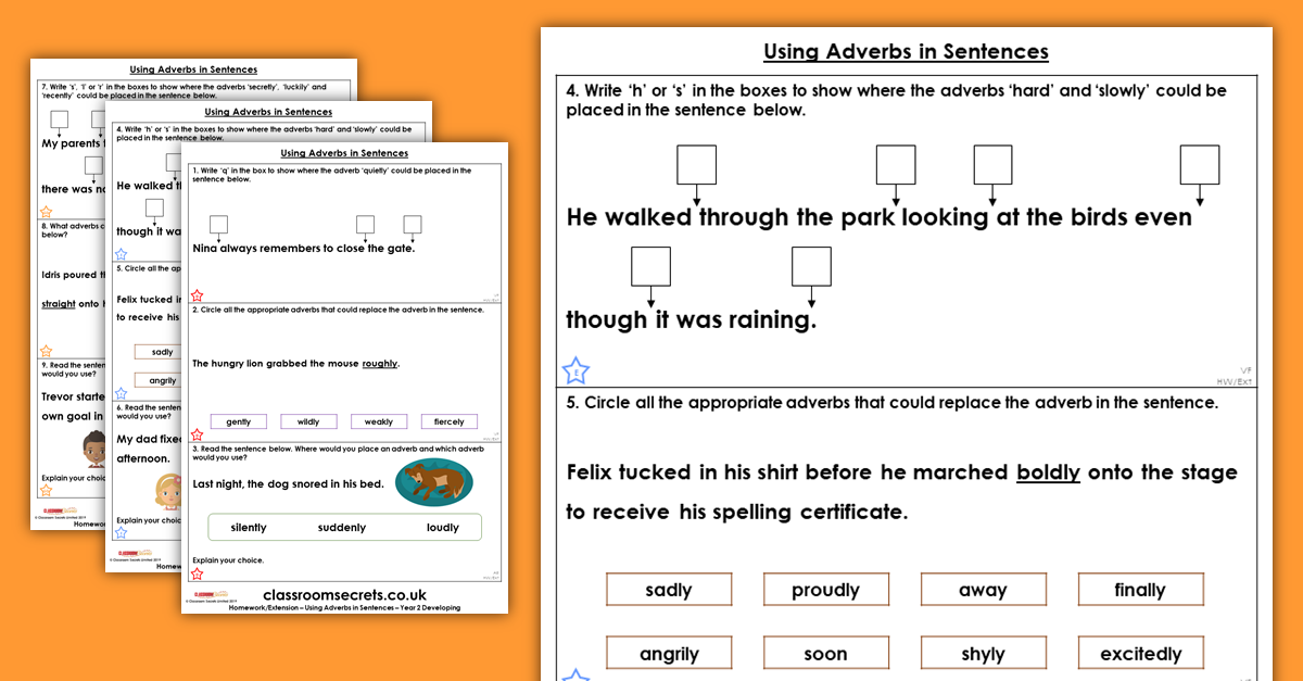 Year 2 Using Adverbs in Sentences Homework