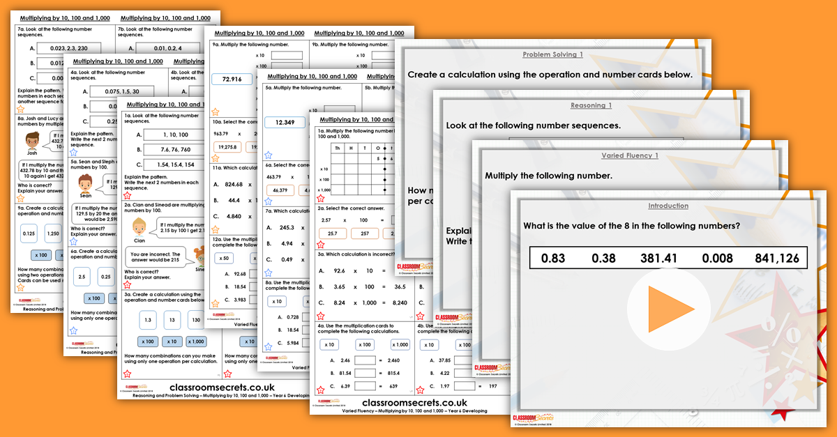 Multiply by 10, 100 and 1,000 Year 6 Resources