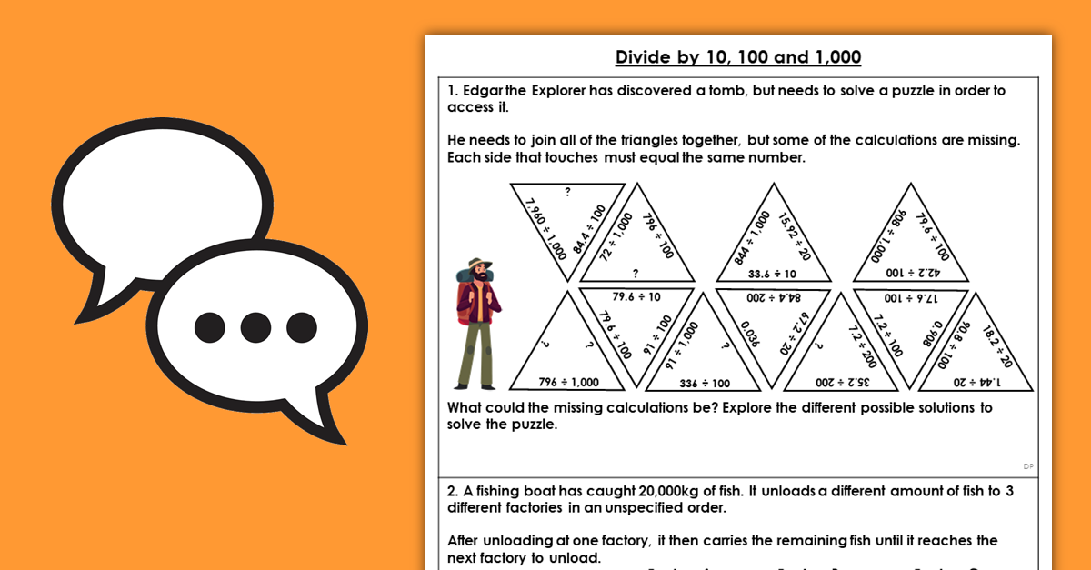 Year 6 Divide by 10, 100 and 1,000 Discussion Problems