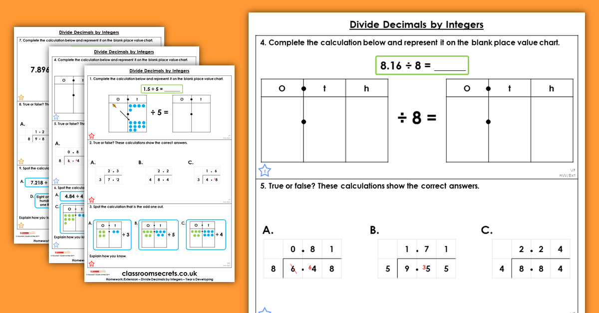 Divide Decimals by Integers Homework