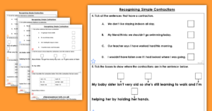 Free Year 2 Recognising Simple Contractions